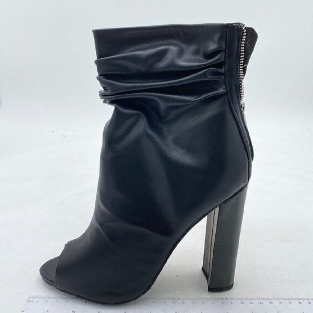 Black Women Stylish Peep Toe Slouch Ankle Boots Chunky Heels Party Prom Shoes